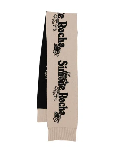 Simone Rocha Logo-intarsia Cashmere Scarf In Neutral