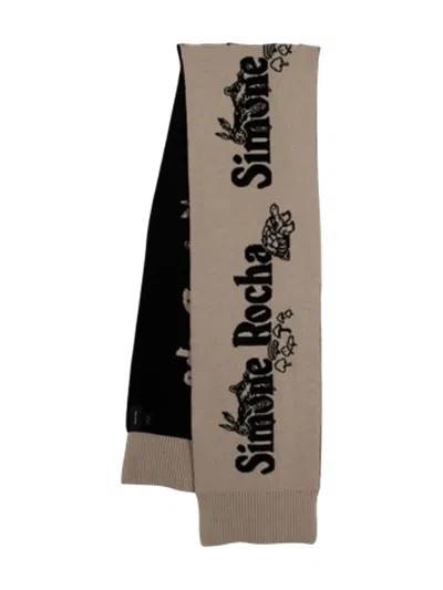 Simone Rocha Logo Ribbed Scarf In Gray