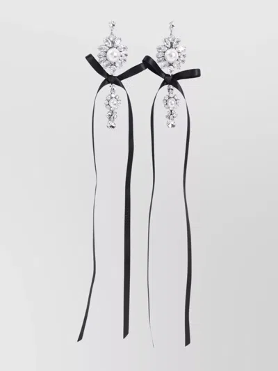 SIMONE ROCHA LONG CRYSTAL CREST BOW EARRINGS