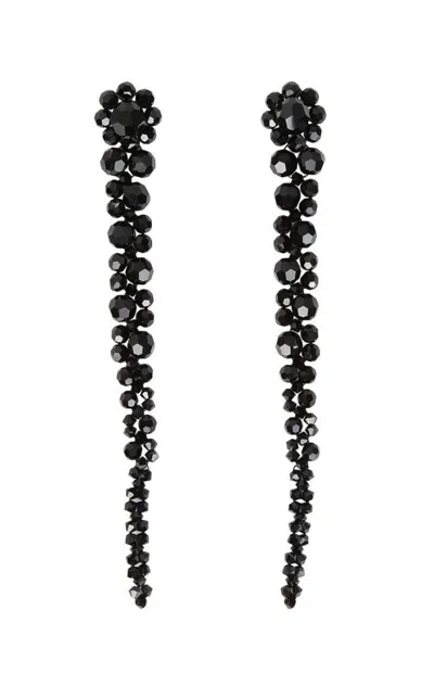 Simone Rocha Long Drop Earrings With Faceted Black Beads And Flower Cluster In Multi