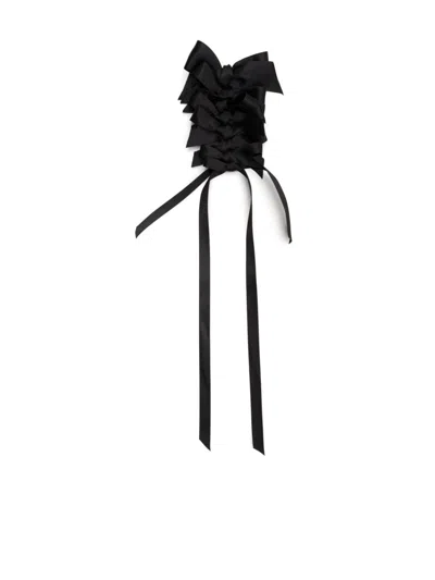 Simone Rocha Long Rosette Bow Brooch In Black