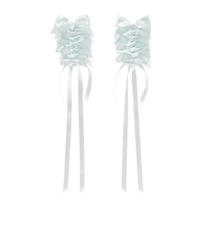 Simone Rocha Blue Long Rosette Bow Earrings In Duck Egg