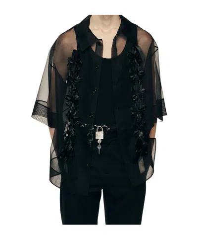 Simone Rocha Ribbon Daisy Chain Boxy Shirt In Black
