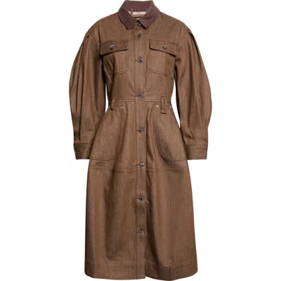 Simone Rocha Long Sleeve Utility Pocket Denim Dress In Brown
