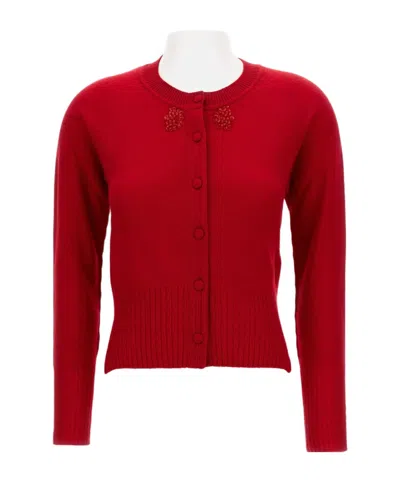 Simone Rocha Long-sleeved Cardigan In Red