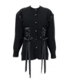Simone Rocha Womens Charcoal Sculpted Ribbon Stretch-wool Blend Cardigan Xs In Black