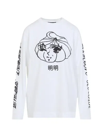 Simone Rocha White Dim Sum Logo Print Long Sleeve T-shirt In Neutral
