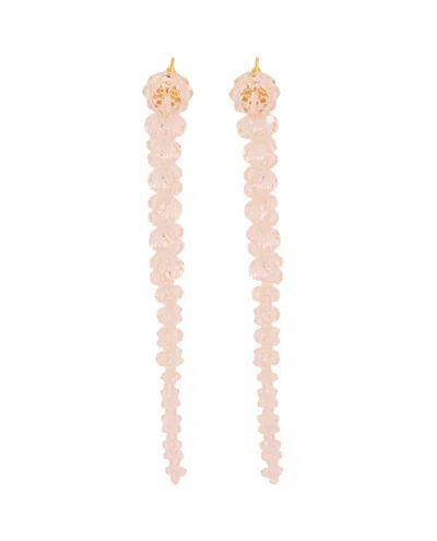 Simone Rocha Long Stud Earrings With Signature Crystal Flower Details In Pink