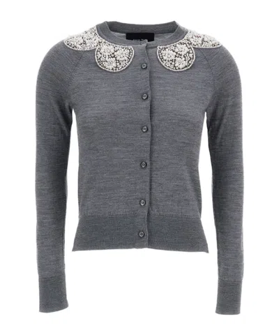 Simone Rocha Grey Merino Silk Turbo Crystal Cardigan In Gray