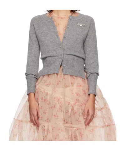 Simone Rocha Long-sleeved Cashmere Knit Cardigan In Gray