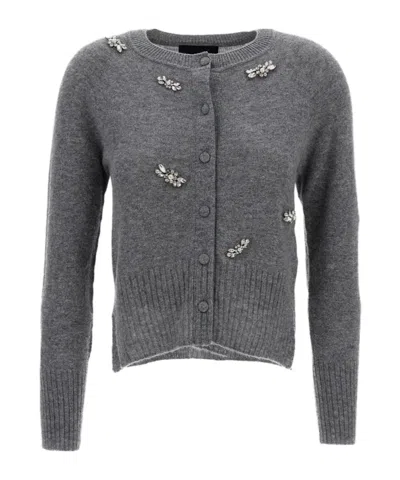 Simone Rocha Long-sleeved Knitted Cardigan In Gray