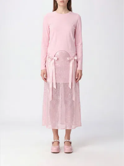 Simone Rocha Long-sleeved Lyocell Top With Embroidery And Bow In Pink