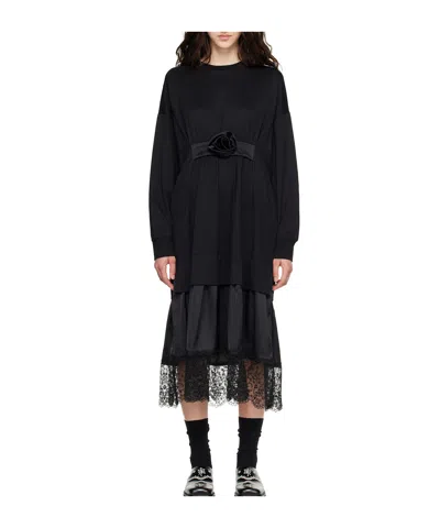 Simone Rocha Loose-fitting Ruffled Rose Lace Dress In Black