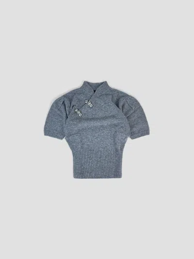 Simone Rocha Mandarin Collar Cashmere Jumplet In Gry/prl/clr