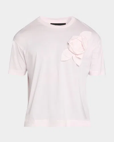 Simone Rocha Men & Apos;s Floral Applique Cotton Crewneck T-shirt In Pink