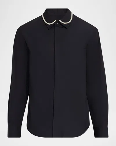 Simone Rocha Men & Apos;s Pearly-collar Cotton Button-down Shirt In Black