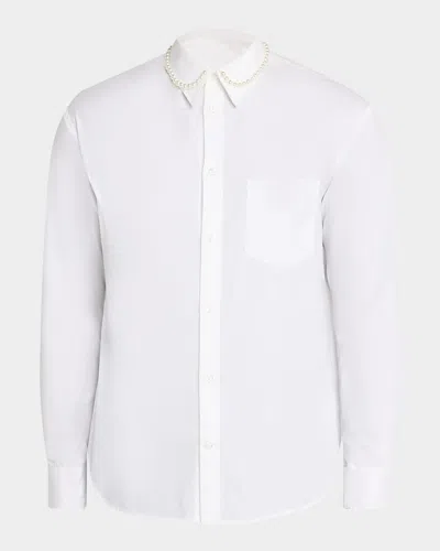 Simone Rocha Men & Apos;s Pearly-collar Cotton Button-down Shirt In White