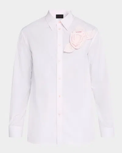 Simone Rocha Men & Apos;s Pressed Rose-applique Poplin Dress Shirt In Pattern