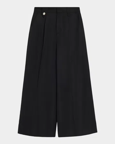 Simone Rocha Men & Apos;s Wide-leg Pleated Trousers With Pearly Button In Black