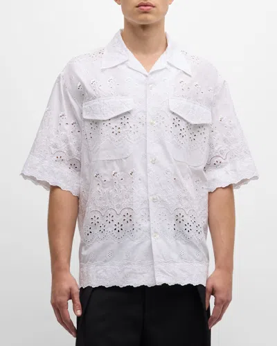 SIMONE ROCHA MEN'S BRODERIE ANGLAISE RELAXED CAMP SHIRT