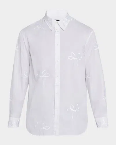 Simone Rocha Men's Cotton Embroidered Bow Sport Shirt