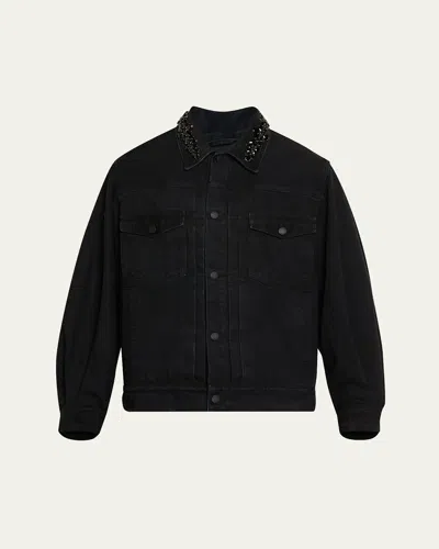 Simone Rocha Men's Embellished Denim Jacket In Black