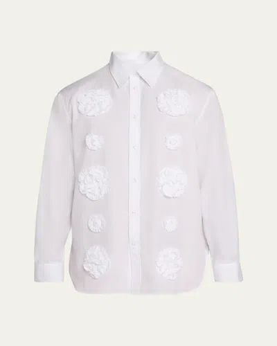 Simone Rocha Men's Frill Flower Applique Button-down Shirt In White