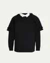 Simone Rocha Men's Heavy Jersey Double-layer Embroidered Rugby Shirt In Black