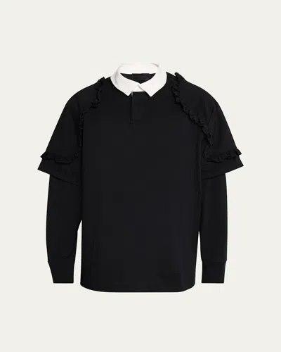 Simone Rocha Men's Heavy Jersey Double-layer Embroidered Rugby Shirt In Black