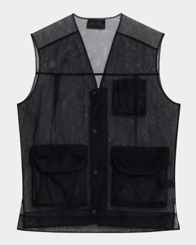 Simone Rocha Men's Multi-pocket Sheer Utility Vest In Black