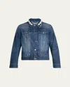 Simone Rocha Mens Dstrssd Blue/pearl/clear Pearl-collar Fitted Denim Jacket In Blue
