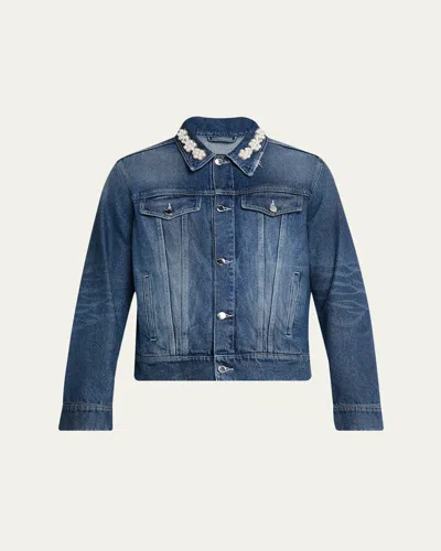 SIMONE ROCHA MEN'S PEARLY-COLLAR DENIM TRUCKER JACKET
