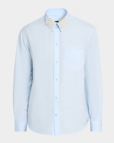 Simone Rocha Men's Pearly-collar Formal Cotton Button-down Shirt In Blue