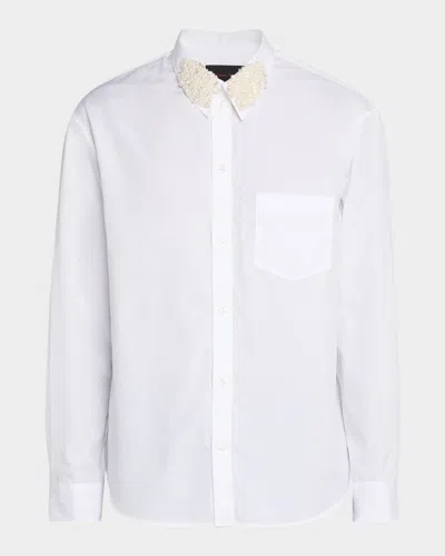 Simone Rocha Men's Pearly-collar Formal Cotton Button-down Shirt In White