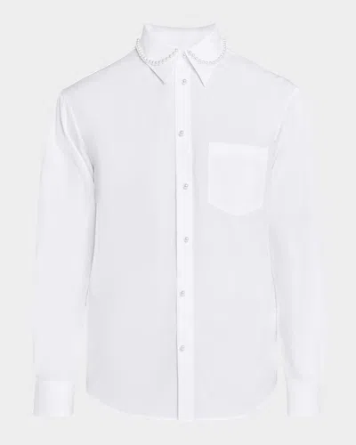 Simone Rocha Men's Pearly Embellished Sport Shirt In White