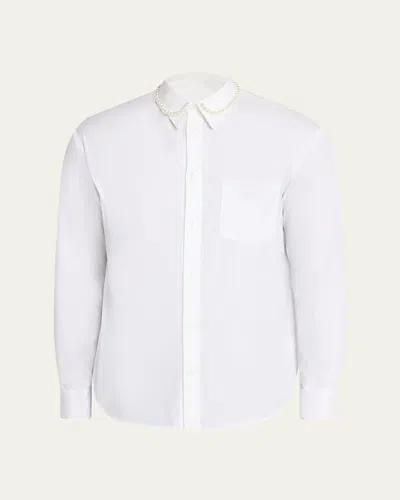 Simone Rocha Men's Pearly-collar Cotton Button-down Shirt In White