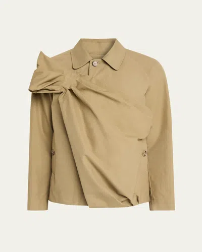 Simone Rocha Men's Pleated Bow Shirt Jacket In Brown