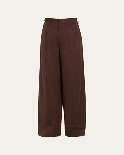 Simone Rocha Men's Pleated Wide-leg Trousers In Chocolate