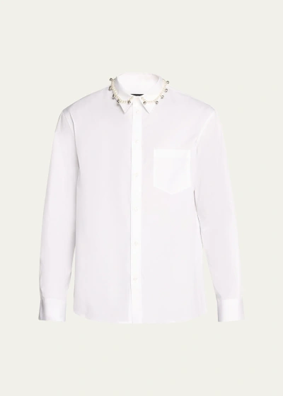 Simone Rocha Men's Poplin Beaded Bell Collar Sport Shirt In Whitepearl2
