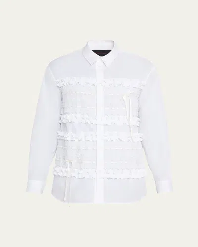 Simone Rocha Men's Poplin Lace Button-down Shirt In White