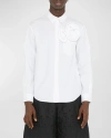 Simone Rocha Men's Poplin Pressed Rose Applique Sport Shirt In White