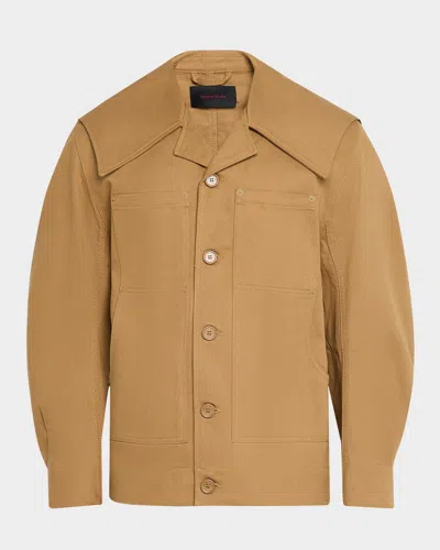 Simone Rocha Men's Puff-sleeve Workwear Jacket In Khaki