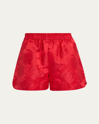 Simone Rocha Men's Red Satin Rose Split Hem Shorts