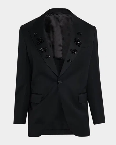 Simone Rocha Men's Relaxed-fit Beaded Lapel Jacket In Black