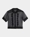 Simone Rocha Men's Ribbon Daisy Chain Sheer Boxy Shirt In Black