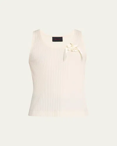 Simone Rocha Men's Ribbon-daisy Ribbed Sleeveless Racerback Shirt In Neutral