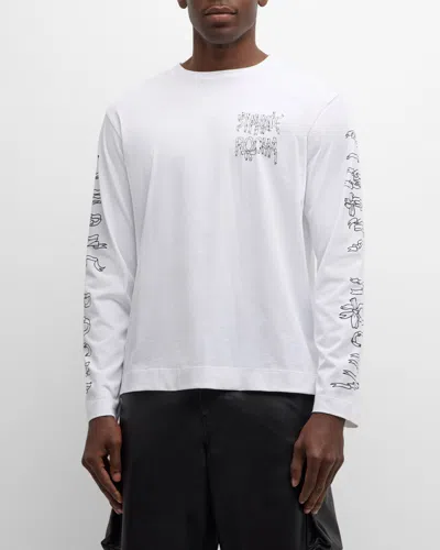 Simone Rocha White Printed Ribbon Logo Long Sleeve T-shirt In White/white/black