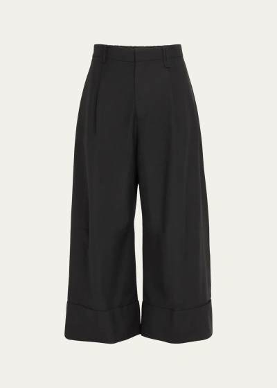 Simone Rocha Men's Sculpted Wide-leg Cuffed Trousers In Black