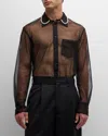 Simone Rocha Men's Sheer Button-down Shirt With Beading In Black/pearl