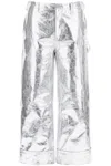 SIMONE ROCHA MEN'S SILVER LAMINATED LEATHER PANTS WITH WIDE CROPPED HEM
